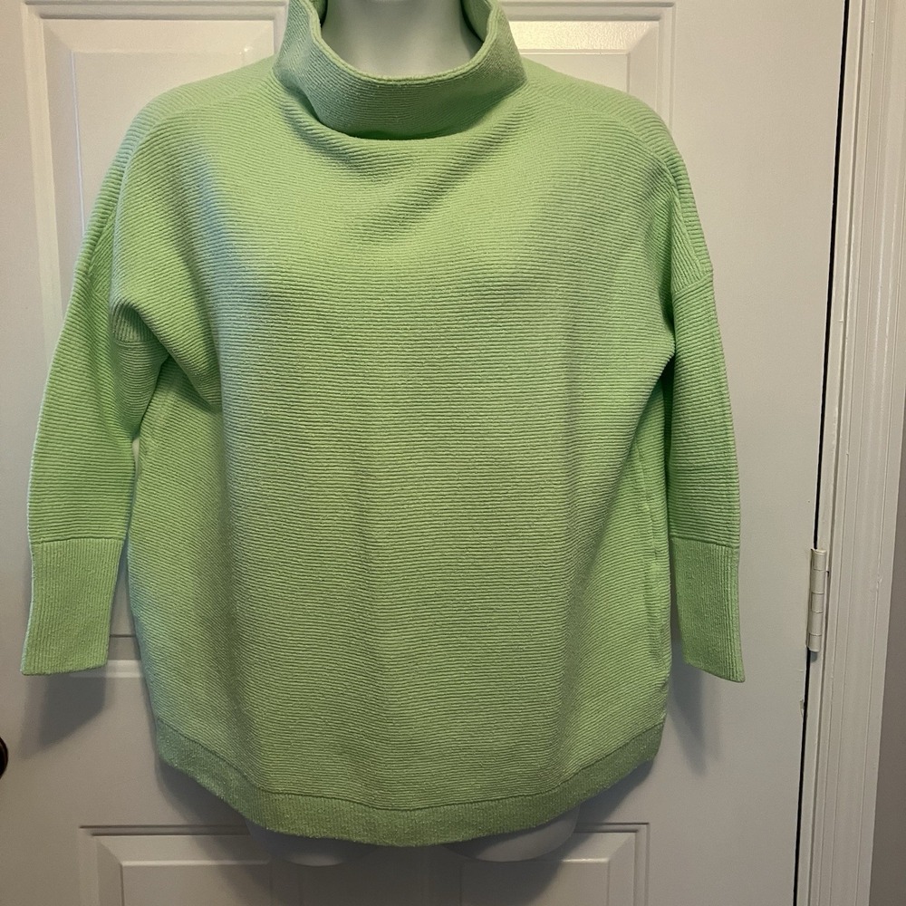 Free People Sweater Small/Medium Neon Green Oversized Lagenlook Rib Knit Slouchy